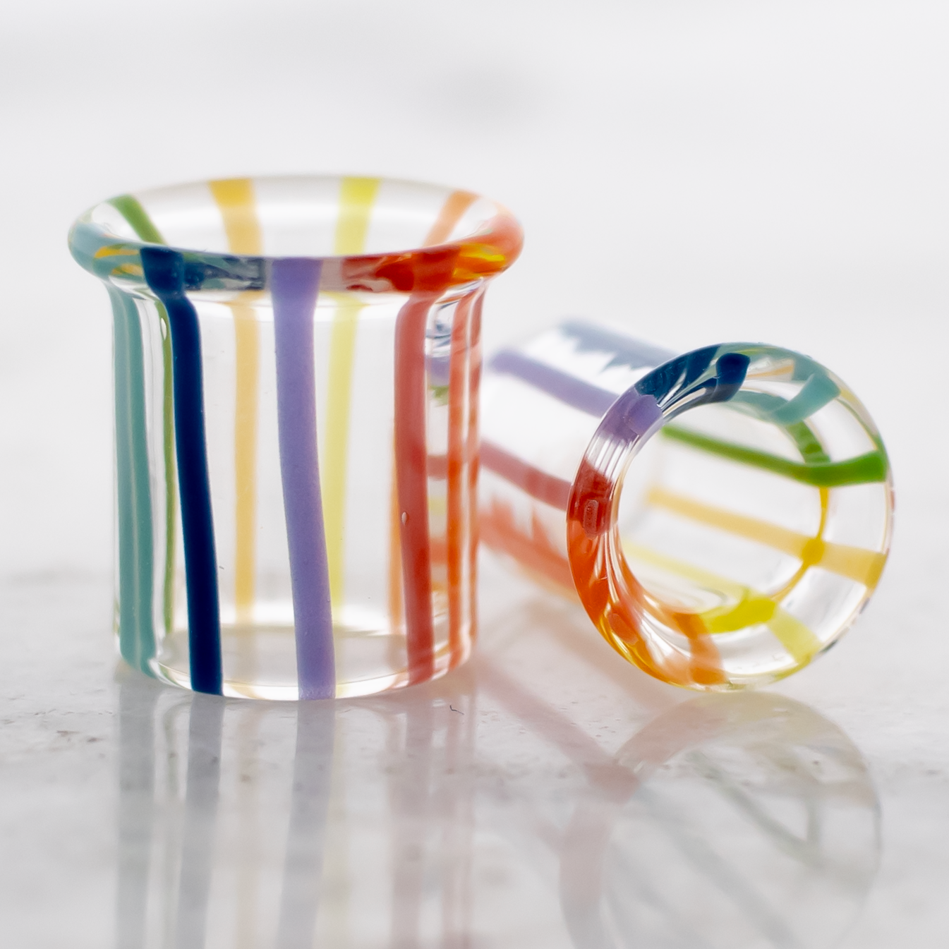 Pair Over the Rainbow Borosilicate Glass Single Flare Tunnel