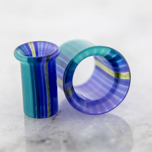 Pair Purple Water Borosilicate Glass Single Flare Tunnel