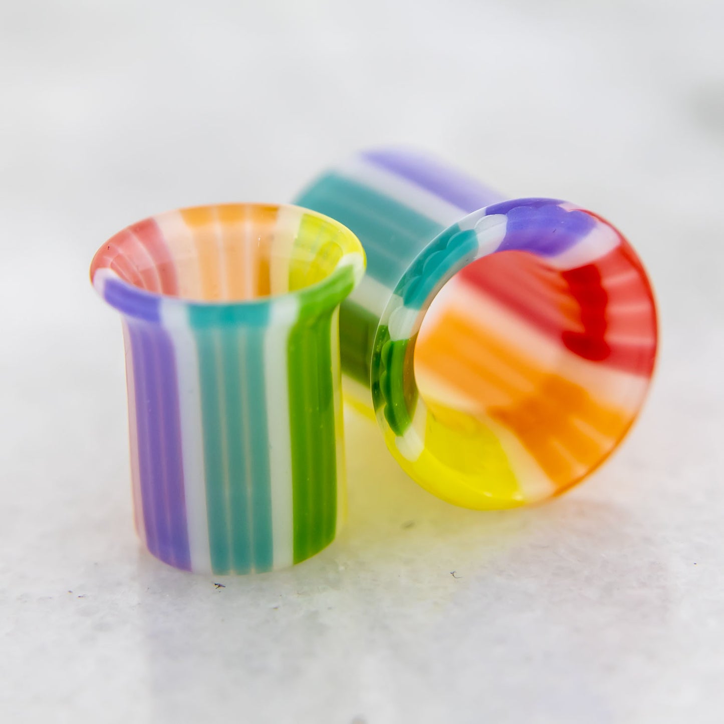 Pair Rainbow Borosilicate Glass Single Flare Tunnel