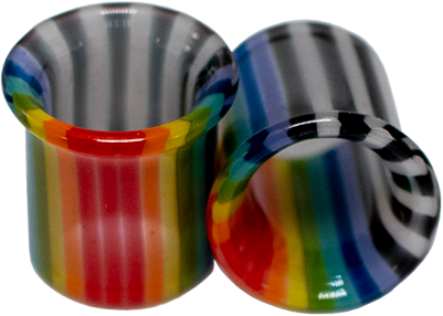 Pair Rainbow Zebra Borosilicate Glass Single Flare Tunnel