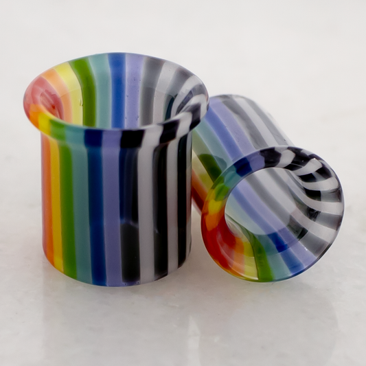 Rainbow Zebra Borosilicate Glass Single Flare Tunnel