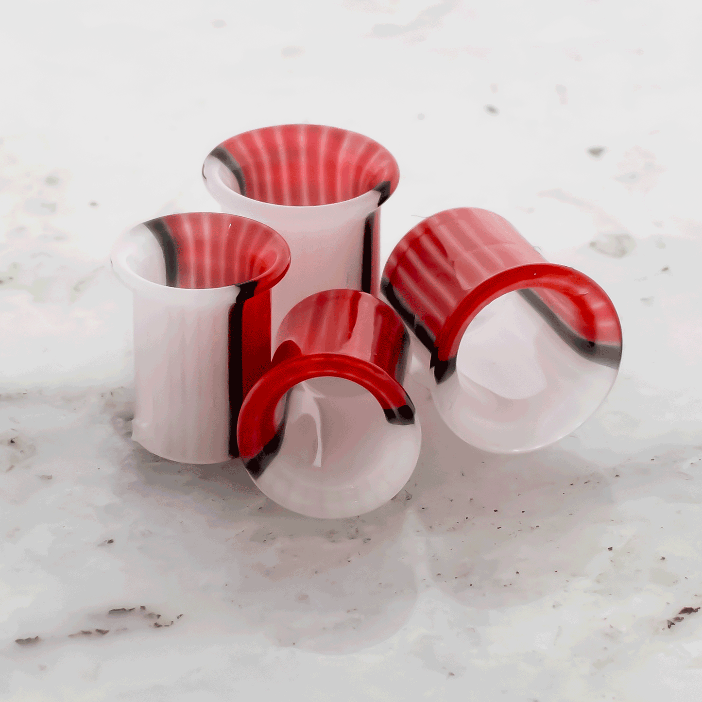 Pair Red and White Ball Glass Single Flare Tunnels