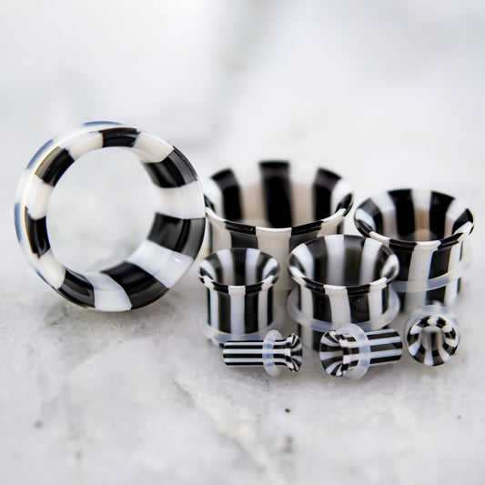 Pair Black and White stripe single flare tunnels