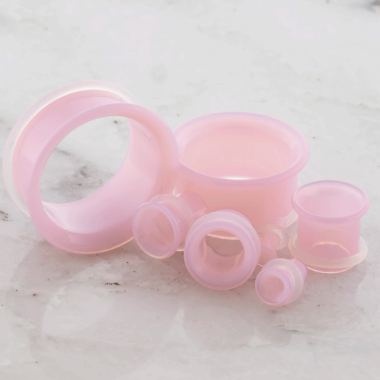 Pair SINGLE FLARE PYREX GLASS PINK SLYME TUNNEL