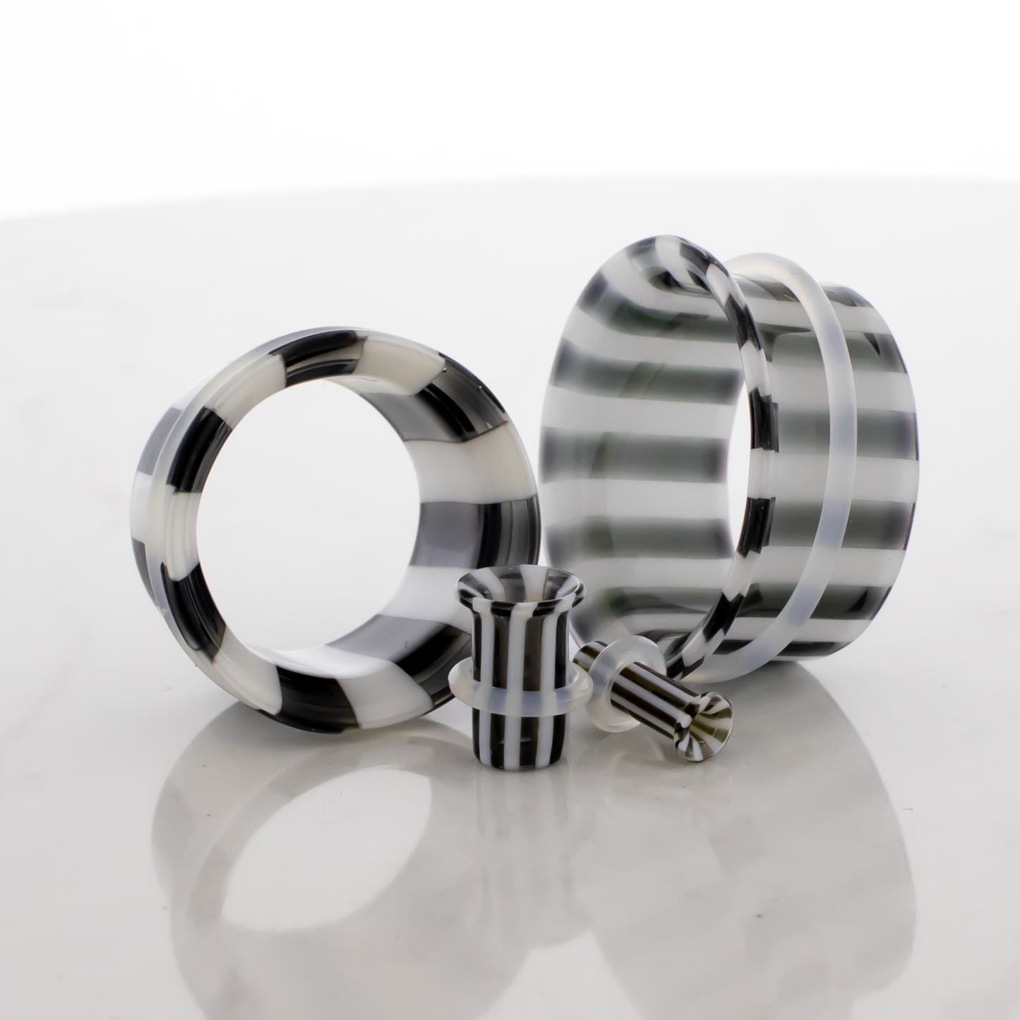 Pair Black and White Stripe Single Flare Tunnels