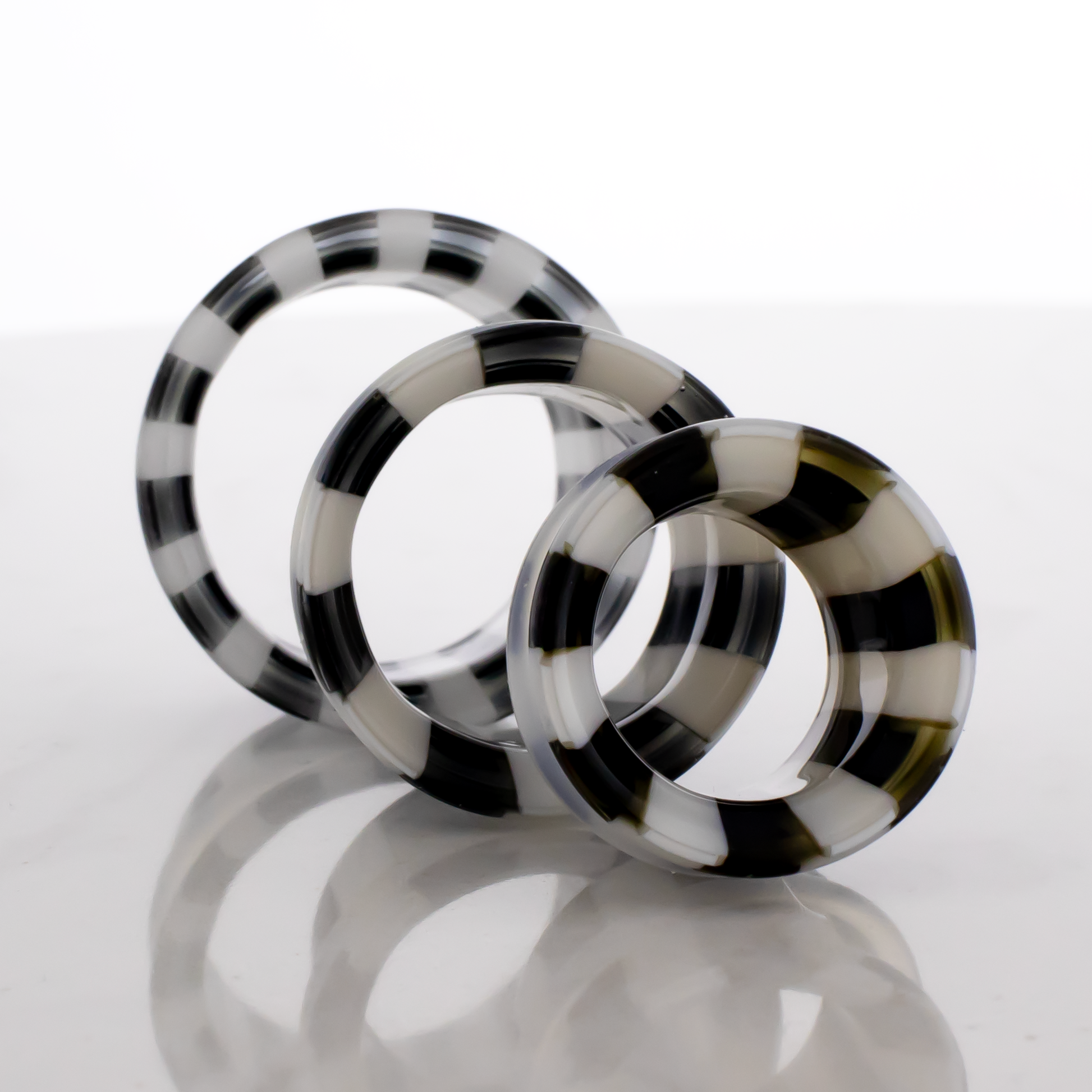 Pair Black and White Stripe Single Flare Tunnels