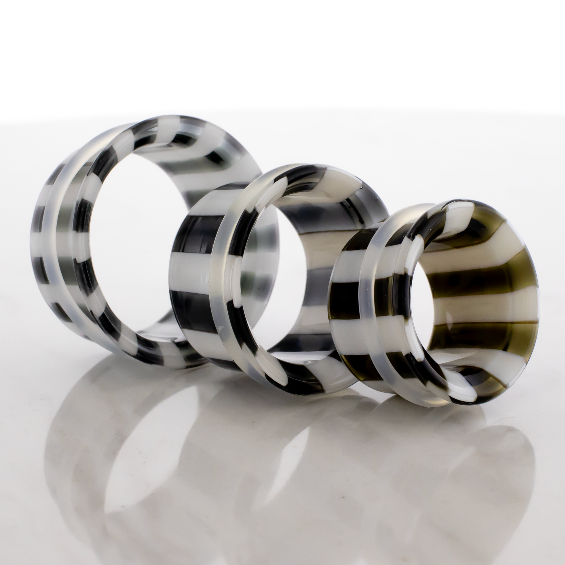 Pair Black and White Stripe Single Flare Tunnels