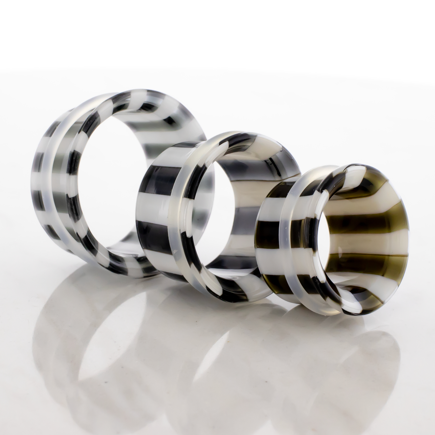 Pair Black and White Stripe Single Flare Tunnels