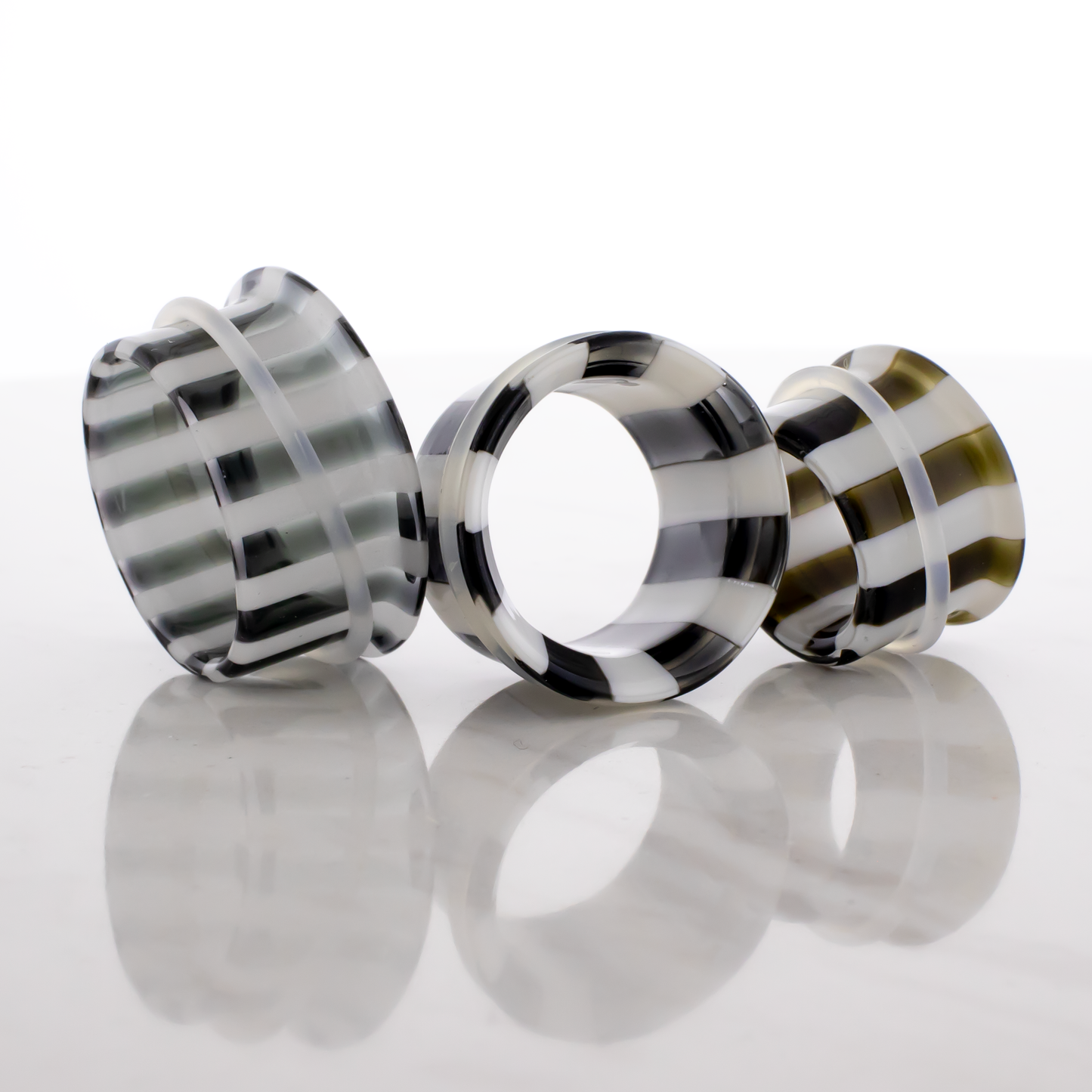 Pair Black and White Stripe Single Flare Tunnels