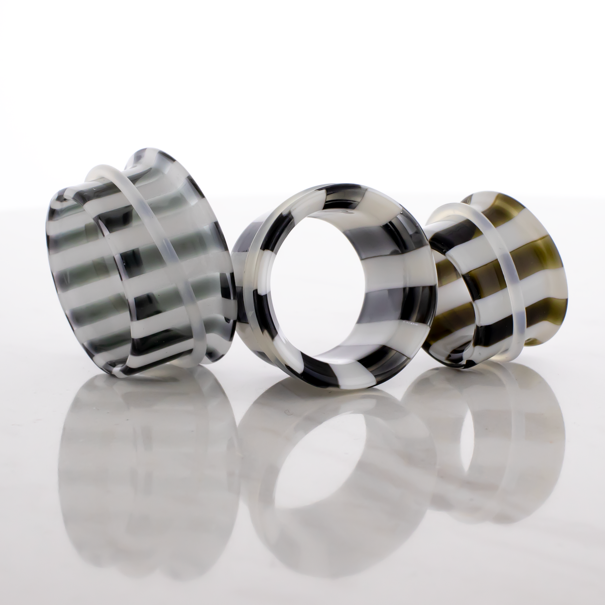 Pair Black and White Stripe Single Flare Tunnels