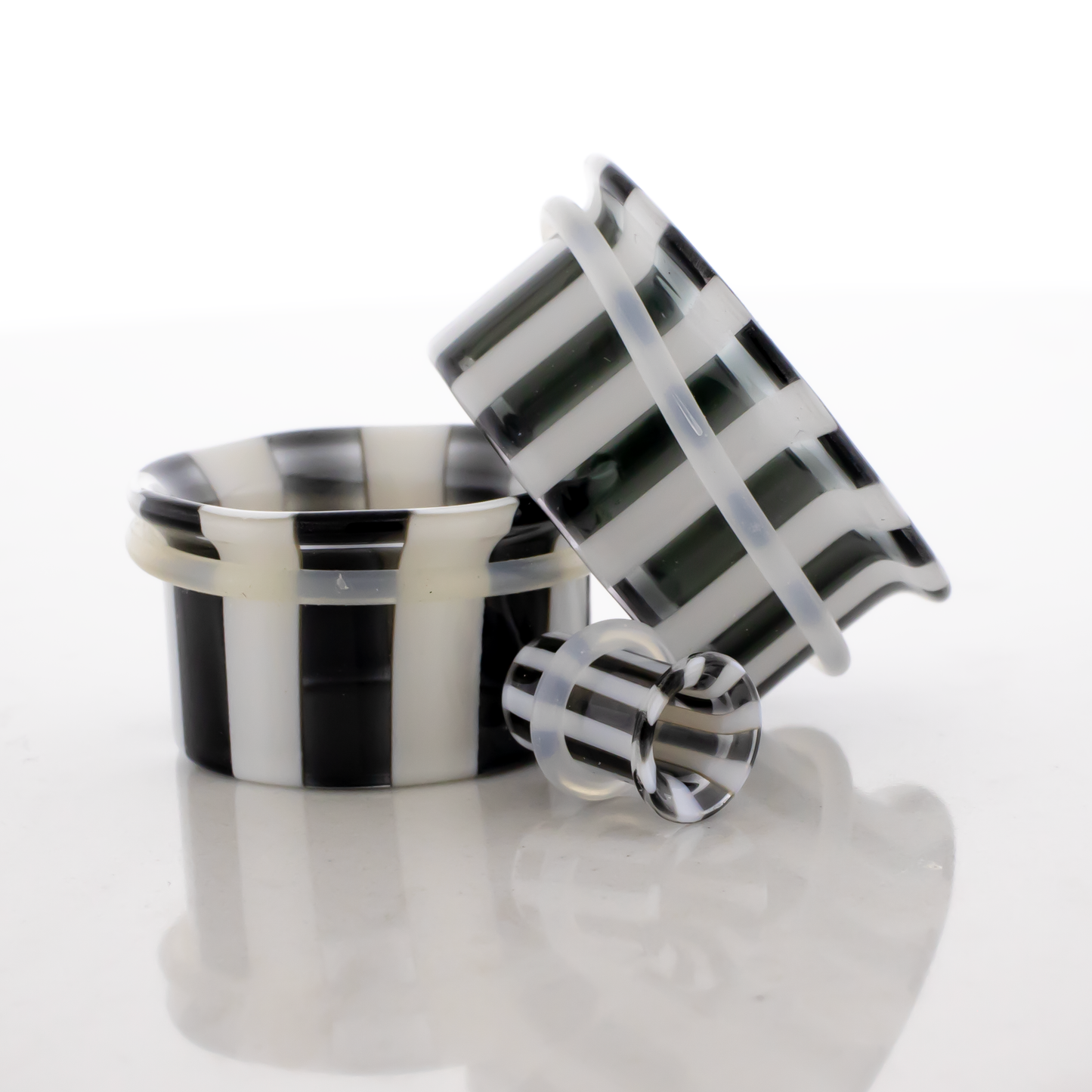 Pair Black and White Stripe Single Flare Tunnels