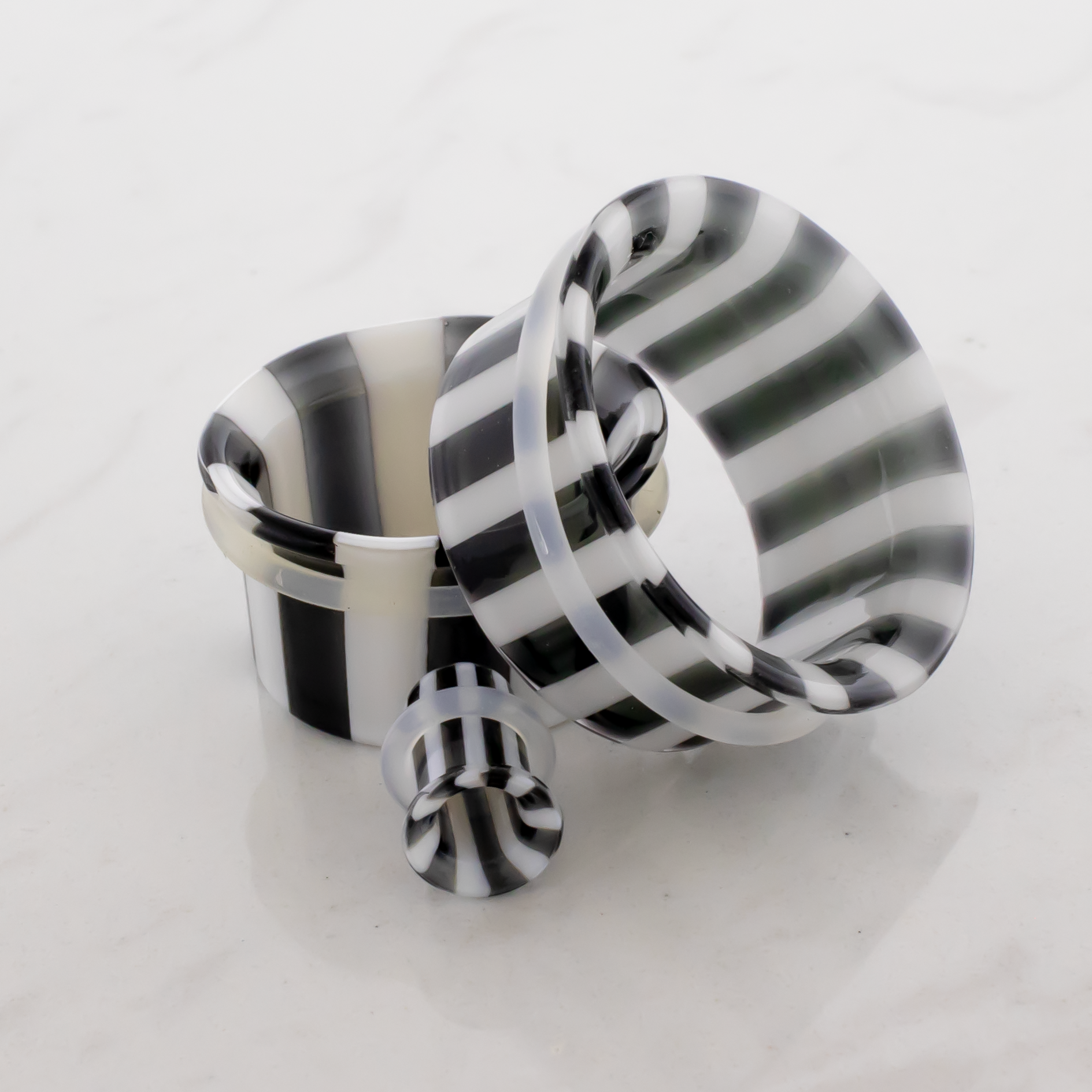 Pair Black and White Stripe Single Flare Tunnels