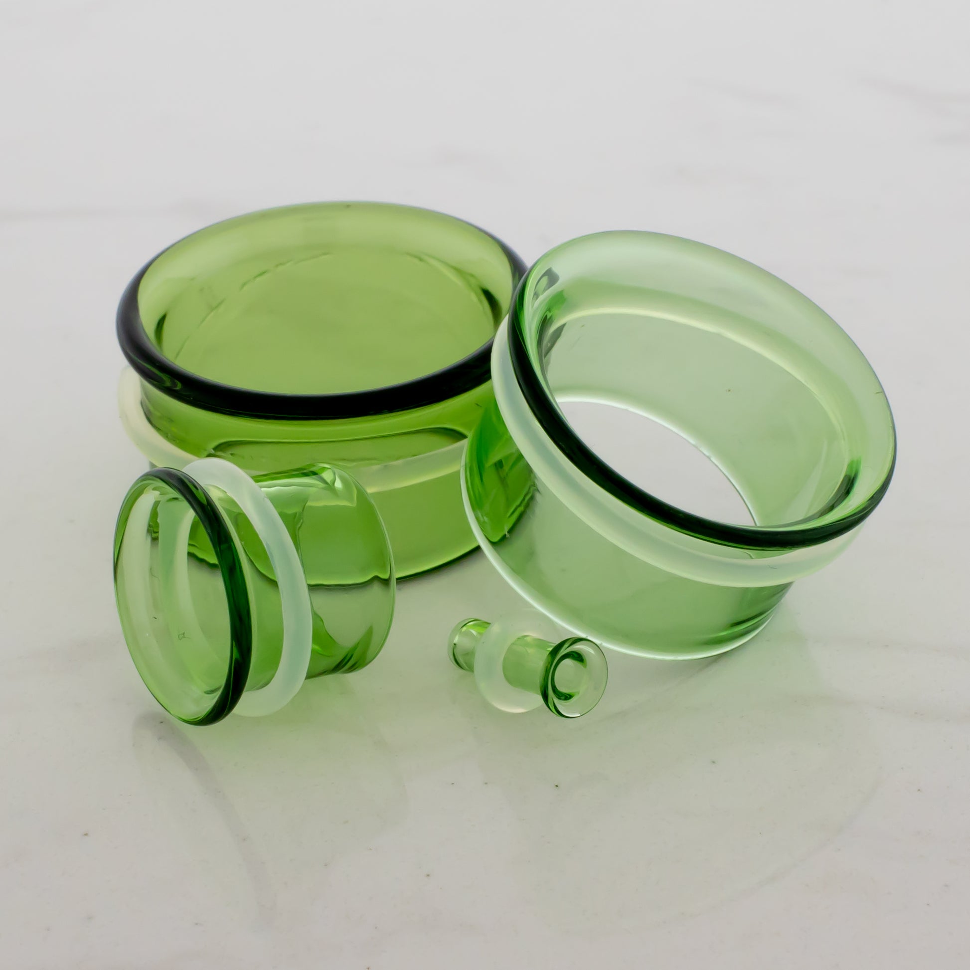 Pair Transparent Green Single Flare Tunnels - MM Glassworks