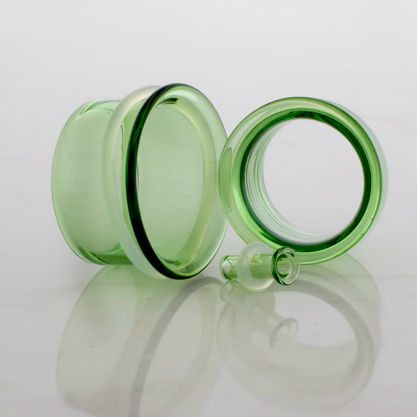 Pair Transparent Green Single Flare Tunnels - MM Glassworks