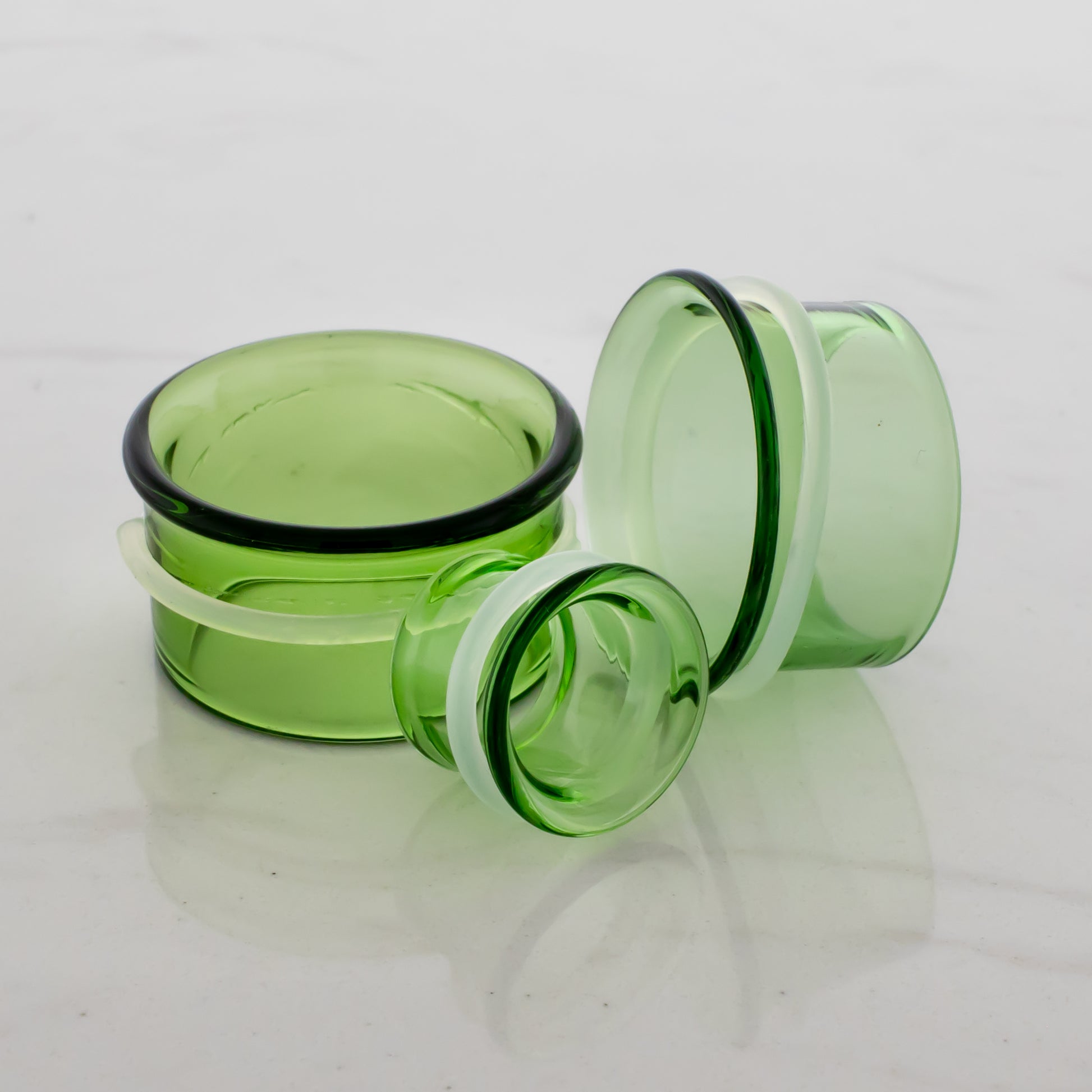 Pair Transparent Green Single Flare Tunnels - MM Glassworks