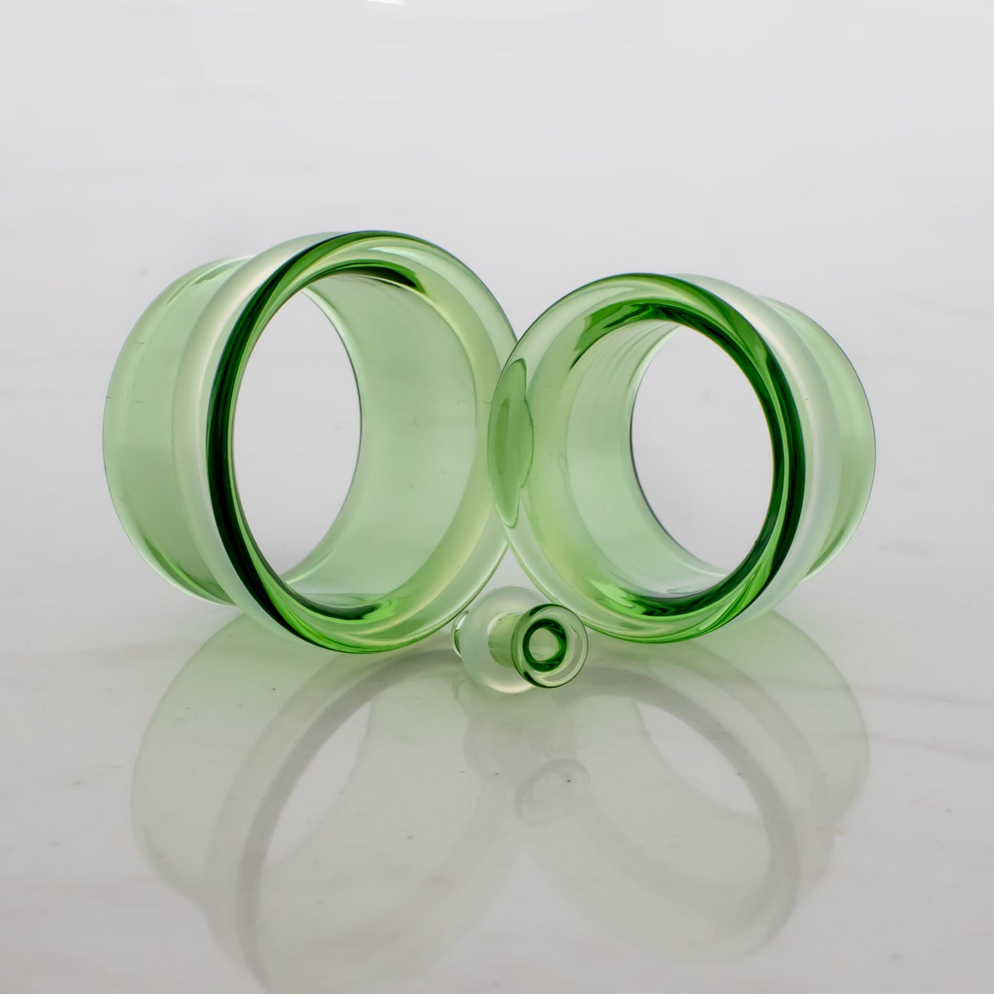 Pair Transparent Green Single Flare Tunnels - MM Glassworks