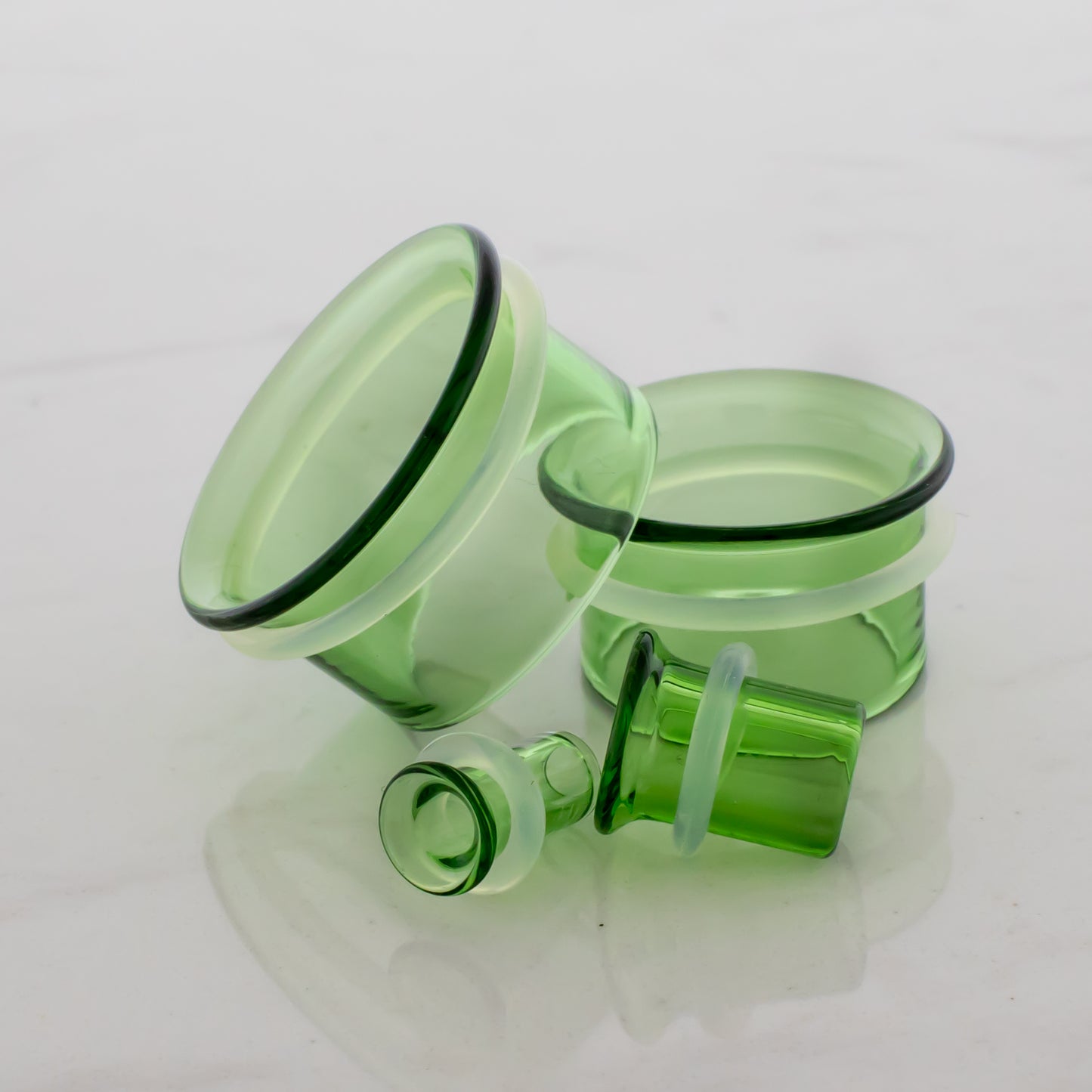 Pair Transparent Green Single Flare Tunnels - MM Glassworks