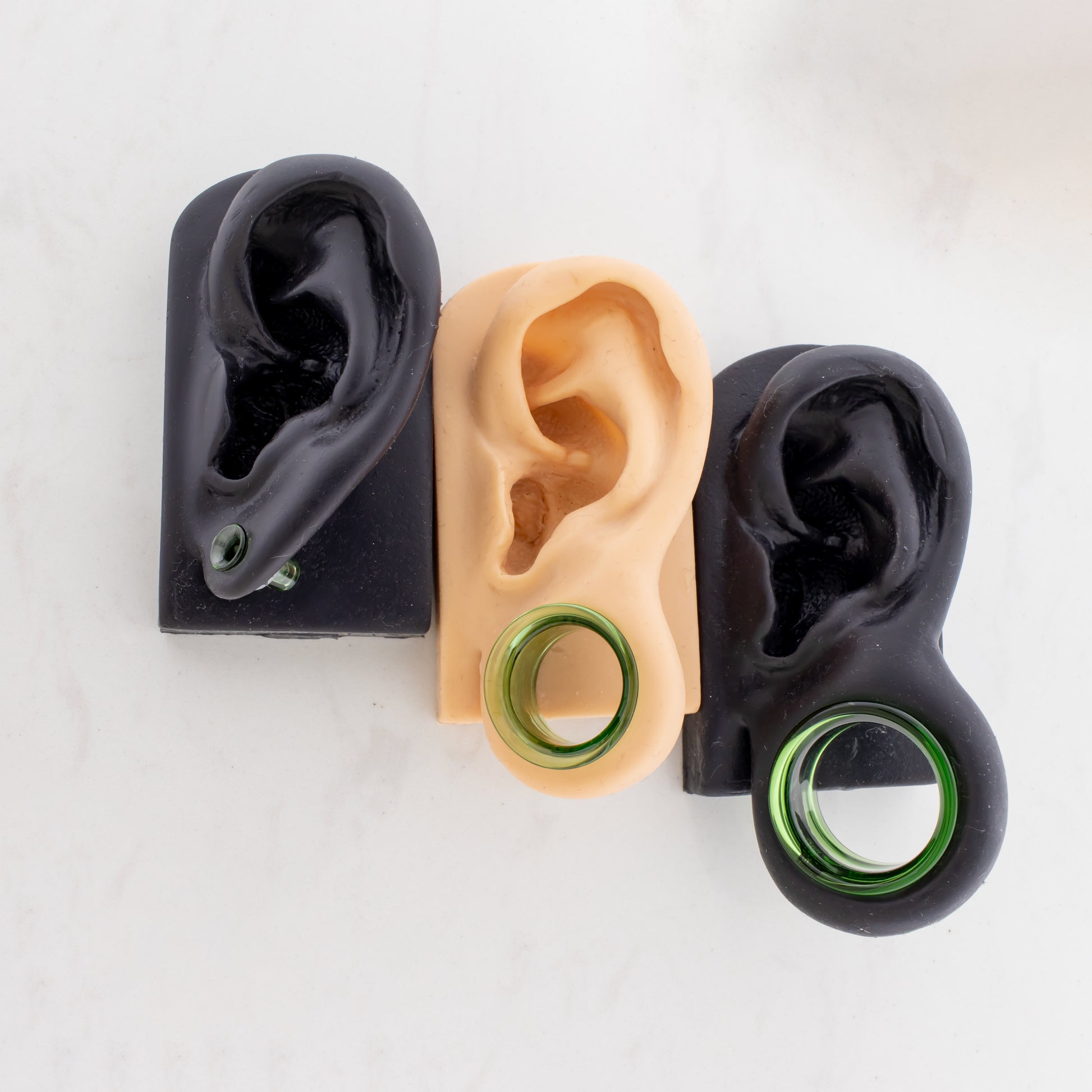 Pair Transparent Green Single Flare Tunnels - MM Glassworks