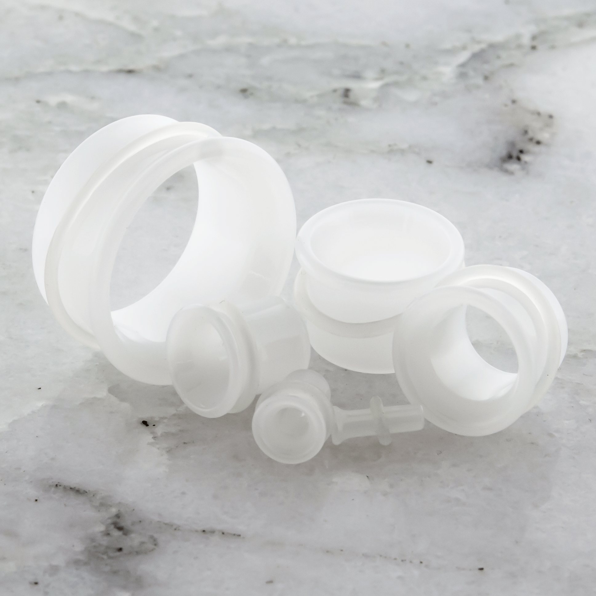 Pair Single Flare Pyrex Translucent White Tunnels